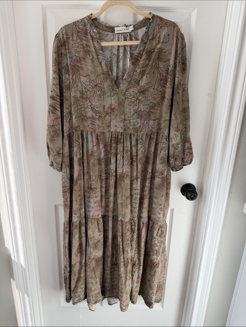 Floral Tiered Midi Dress in Taupe